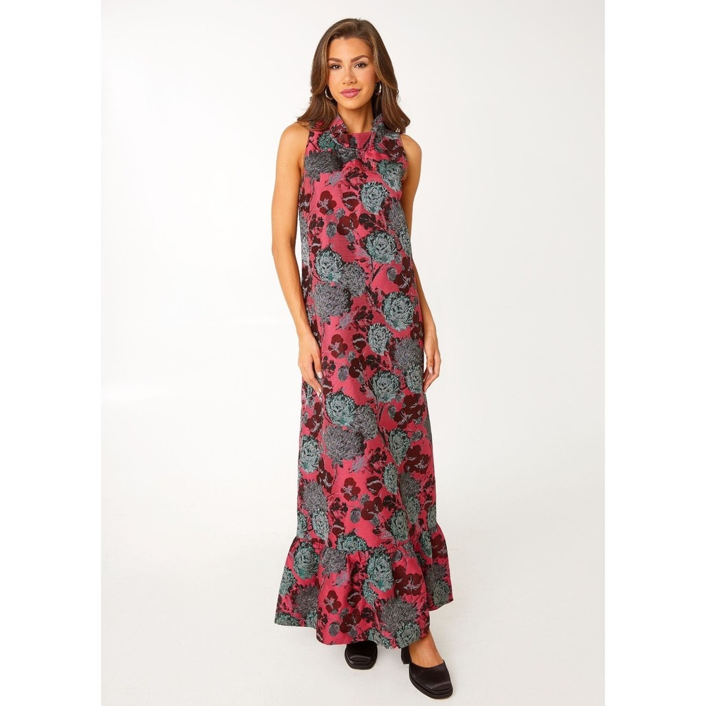 Abbey Glass Women's Size XL Pink Black Floral Jacquard Camille Gown Dress - Picture 4 of 11